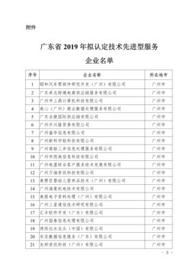 廣東省2019年度技術先進型服務企業(yè)認定名單公示通知